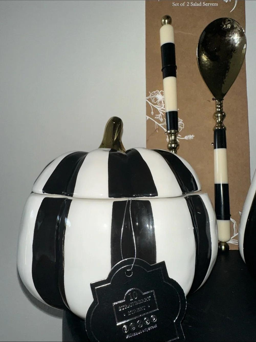 Black & White Striped Ceramic Pumpkin Canisters McKenzie Childs inspired